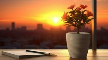 ai generiert Blume Topf auf ein Büro Schreibtisch, saftig Kaktus Vase, generativ ai foto