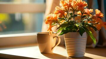 ai generiert Blume Topf auf ein Büro Schreibtisch, saftig Kaktus Vase, generativ ai foto