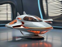 ai generiert futuristisch Miniatur fliegend Auto, Raumschiff, Luft Taxi Modell- Design foto
