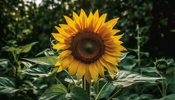 ai generiert Gelb Sonnenblume im Natur, ein beschwingt Schönheit im organisch Wiese generiert durch ai foto