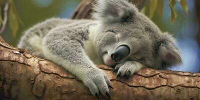 ai generiert Koala schlafend im Baum. ai generiert foto