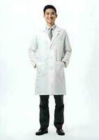 ai generiert ein männlich Forscher tragen ein lange Weiß Labor Mantel. hoch Qualität. ai generativ foto