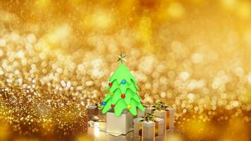 das Weihnachten Baum und Geschenk Box zum feiern oder Urlaub Konzept 3d Rendern foto