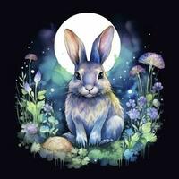 ai generiert Aquarell Hase und glühend Mond zum T-Shirt Design. ai generiert foto