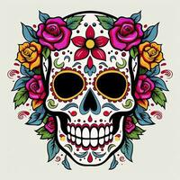 ai generiert Mexikaner Rosen Schädel. Mexikaner Rosen Schädel. dia de los Muertos Shugar bunt Kopf. ai generiert foto