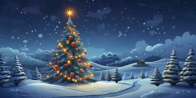 ai generiert Haus mit Weihnachten Baum im Winter zum fröhlich Weihnachten und glücklich Neu Jahr. ai generiert foto