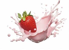 ai generiert Milch oder Joghurt Spritzen mit Erdbeeren isoliert auf Weiß Hintergrund, 3d Wiedergabe. ai generiert foto