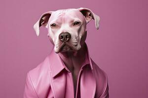 ai generiert Rosa farbig Hund auf Rosa Hintergrund. ai generiert foto