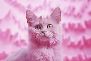 ai generiert Rosa farbig Katze auf Rosa Hintergrund. ai generiert foto