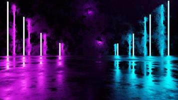 3D-Rendering-Ausstellungsstand abstraktes leuchtendes Neon