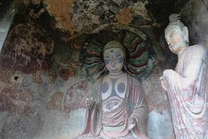 Maijishan-Höhlen-Tempel-Komplex in der Stadt Tianshui, Provinz Gansu, China. foto