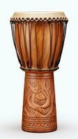 ai generiert djembe Trommel auf Weiß Hintergrund. traditionell Schlagzeug Musical Instrument von afrikanisch Kultur. geeignet zum Musical Design, Artikel, Blog, Sozial Medien Post, Album Abdeckung, Poster. Vertikale foto