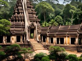 ai generiert eintreten in das uralt Tempel von predigen Khan im siem ernten, Kambodscha. foto