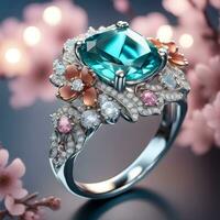 ai generiert ein Schmuck Design thematisch Ring mit Edelsteine foto