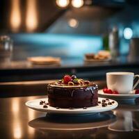 ai generiert Schokolade Kuchen mit Kaffee foto