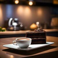 ai generiert Schokolade Kuchen mit Kaffee foto