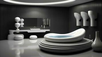 ai generiert ein modern Badezimmer mit ein Weiß Badewanne und Waschbecken, ai foto