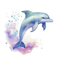 ai generiert Aquarell Fantasie Baby Delfin Clip Kunst isoliert Weiß Hintergrund. ai generiert foto