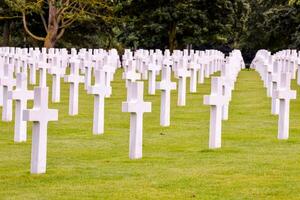 Reihen von Weiß Kreuze im ein Friedhof foto