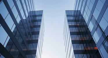 ai generiert zwei modern Gebäude mit Glas Fenster. die Architektur Design von Gebäude. ai generiert foto