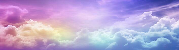 ai generiert Regenbogen Himmel mit flauschige Wolken. mehrfarbig getönt Himmel. ai generiert. foto