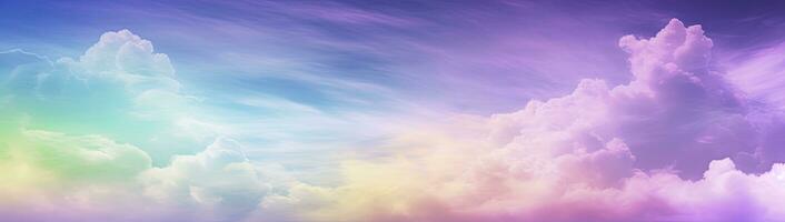 ai generiert Regenbogen Himmel mit flauschige Wolken. mehrfarbig getönt Himmel. ai generiert. foto