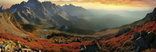 ai generiert Panorama Berg Herbst Landschaft. ai generiert foto