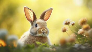 ai generiert Ostern Hase mit schön Frühling Natur. ai generiert foto