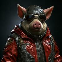 ai generiert 3d Super Held Schwein foto