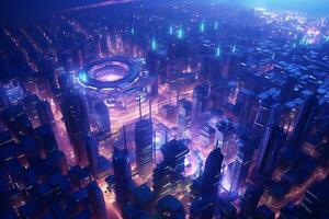 ai generiert futuristisch Cyber Stadt Hintergrund foto