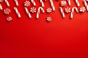 ai generiert Süßigkeiten Stöcke auf ein rot Hintergrund. 3d Illustration foto
