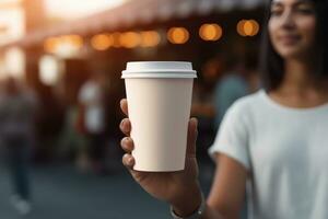 ai generiert Papier Kaffee Tasse Attrappe, Lehrmodell, Simulation generativ ai foto