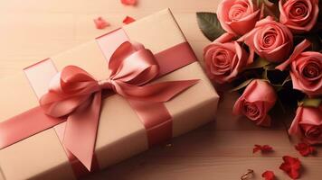 ai generiert Valentinstag Geschenk Verpackung, Express Liebe mit Prämie Rose skizzieren foto