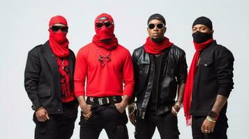 ai generiert afrikanisch amerikanisch Gangster tragen rot foto