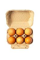 sechs Eier im Verpackung Papier Schimmel Box foto