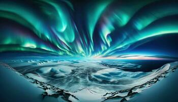ai generiert riesig Weite von schneebedeckt Tundra unter das buchstabieren von Aurora Borealis. generativ ai foto