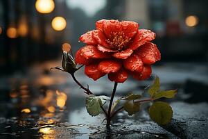 ai generiert ein Blume im das Regen ai generiert foto