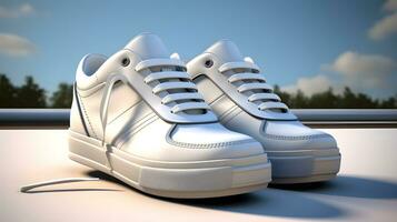ai generiert Weiß Sport Schuh gelöst bereit zum Aktion ai generiert foto