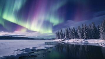 ai generiert atemberaubend Anzeige von das Aurora Borealis, ebenfalls bekannt wie das Nord Beleuchtung, leuchten das Nacht Himmel. generativ ai foto