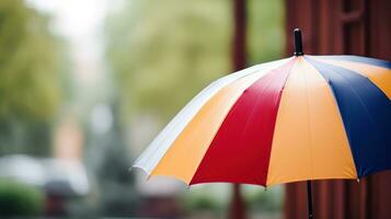 ai generiert ein beschwingt Regenschirm im das Regen, Hinzufügen ein Spritzen von Farbe zu das düster Wetter. generativ ai foto