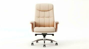 ai generiert Luxus modern Leder Büro Stuhl komfortabel und elegant im Weiß Hintergrund ai generiert foto