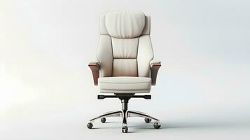 ai generiert Luxus modern Leder Büro Stuhl komfortabel und elegant im Weiß Hintergrund ai generiert foto