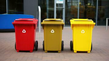 ai generiert Recycling Müll Behälter mit verschiedene Fächer zum anders Typen von Abfall. generativ ai foto