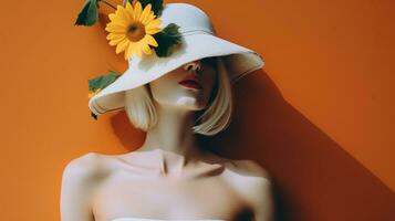 ai generiert Frau mit Sonnenblume Hut. generativ ai foto