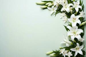ai generiert Dekoration Blume Schönheit Natur Rahmen frisch Hintergrund Rand Strauß Blumen- Weiß foto