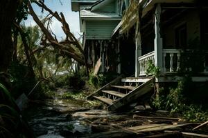 ai generiert überwältigend Hurrikan zerstören Haus Flut. generieren ai foto