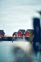 rot Hütten beim dänisch Hafen foto