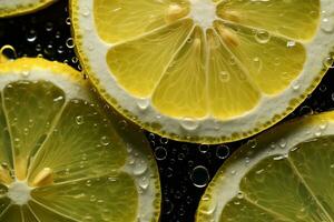 ai generiert Scheiben von Zitrone und Zitrone wie ein Hintergrund foto