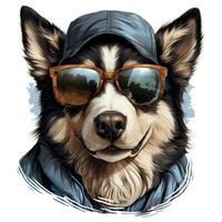 ai generiert Karikatur heiser Hund mit Sonnenbrille und Hut foto