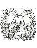 ai generiert schön Ostern Hase mit Ostern Ei Färbung Seite zum Kinder zum Ostern foto